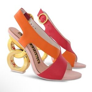 NIB KAT MACONIE Tosca Crystal Pink Satsuma Chain Sculptural Heels 40